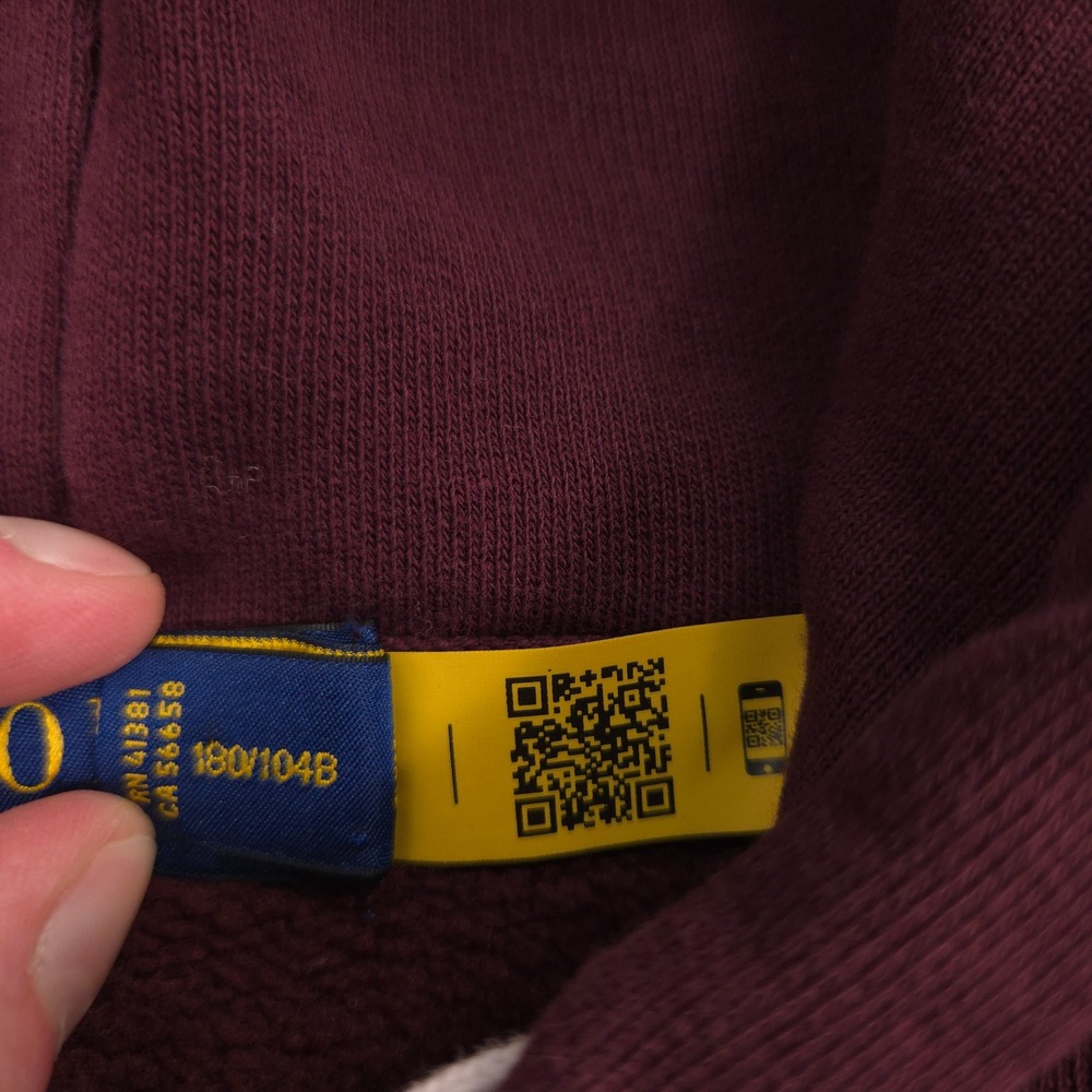 Polo Ralph Lauren Hoodie Mens XXL Burgundy Center Big Flesh Pony Fleece Pullover - Picture 7 of 9